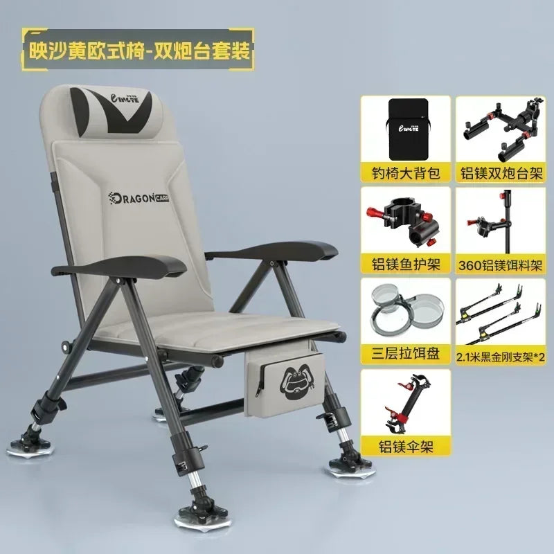 All Terrain Multifunctional Reclining European Style Fishing Chair Widened and Thickened Folding Portable Fishing Chair