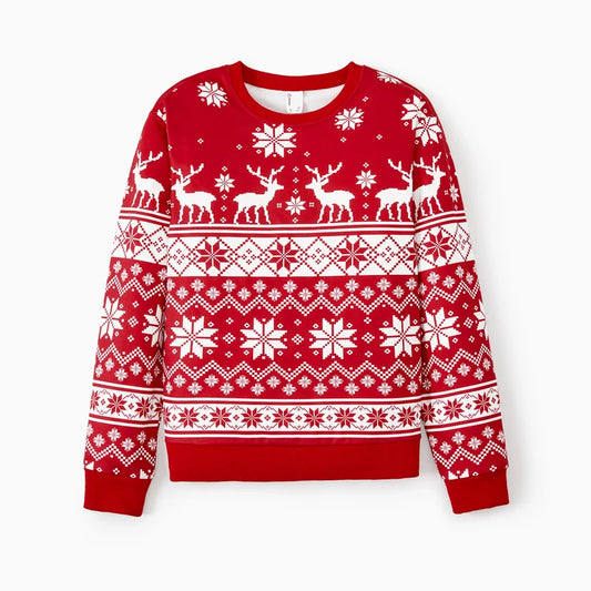 PatPat Christmas Family Matching Holiday Theme Moose Snowflake Print Long Sleeve Tops