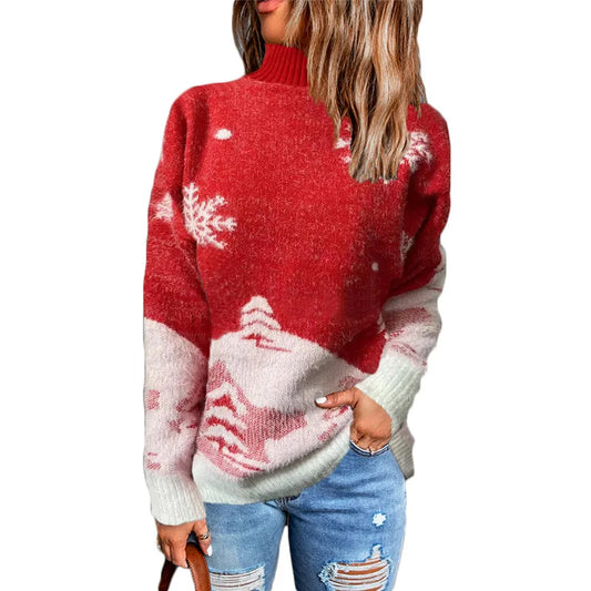 Women's Knitted Sweaters Tops 2025 Autumn/winter Christmas High Neck Pullover Sweater Sweater Y2k Suéteres Coreanos