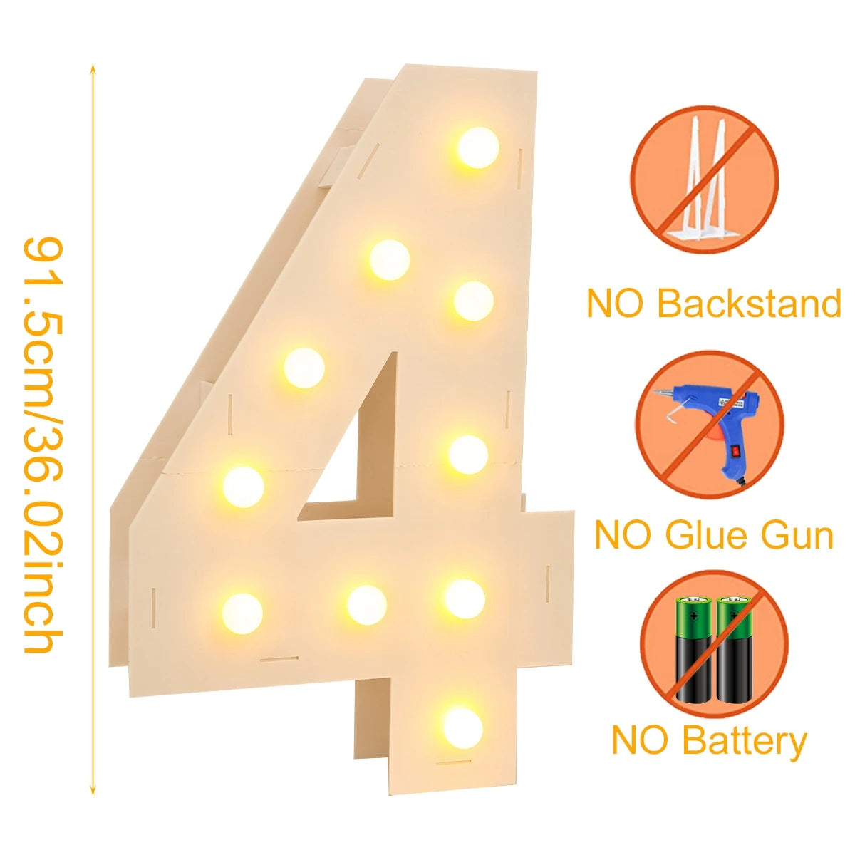 91.5CM Giant Number Led Light Frame 1st Birthday Wedding Party Decor Kids Baby Shower Mosaic Digital Signs Balloon Filling Box