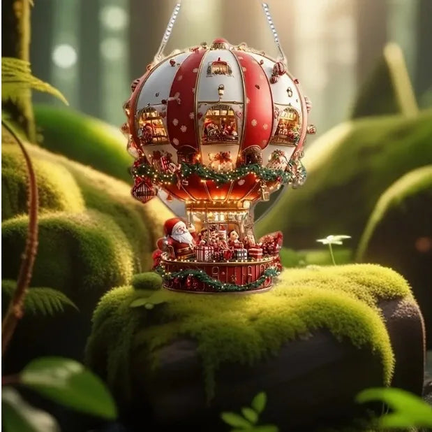 Christmas hot air balloon Santa Claus acrylic flat hanging ornaments, bedroom and living room wall decoration