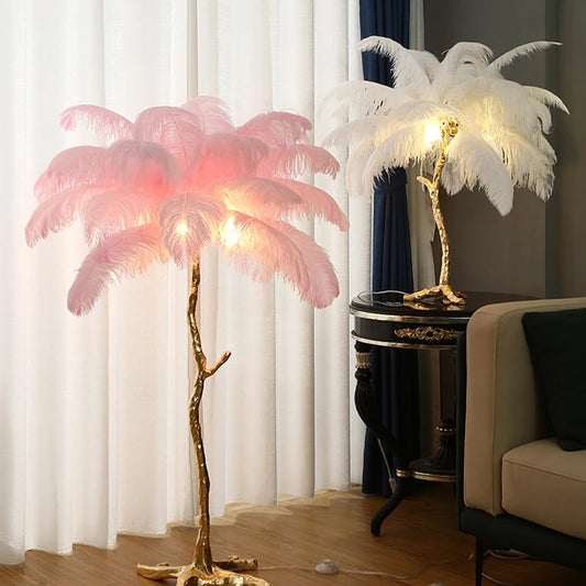 Nordic Living Room LED Floor Lamp Ostrich Feather Interior Reading Bedroom Room Bedside Table Sofa Corner Decor Standing Lights