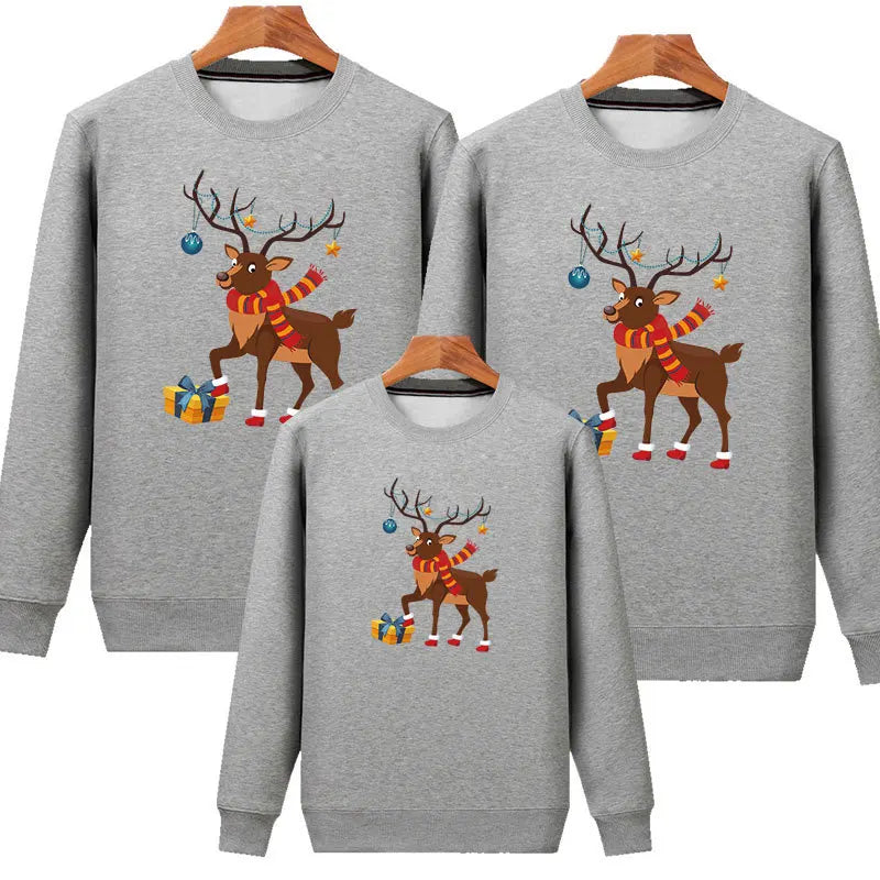Deer Print Family Matching Outfit Christmas Long Sleeve Print Hoodies Mom Daughter Pullover Sweatshirt Blouse Shirts for Family