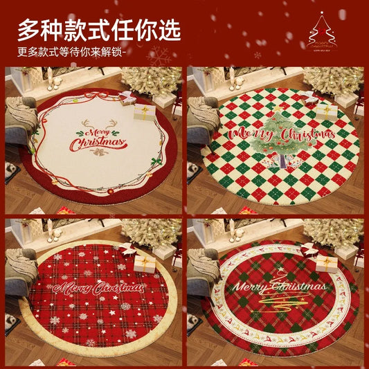 New Year's Christmas Wind Round Carpet Premium Bedroom Bedside Carpet Festive Atmosphere Deco Decoration Christma Tree Floor Mat