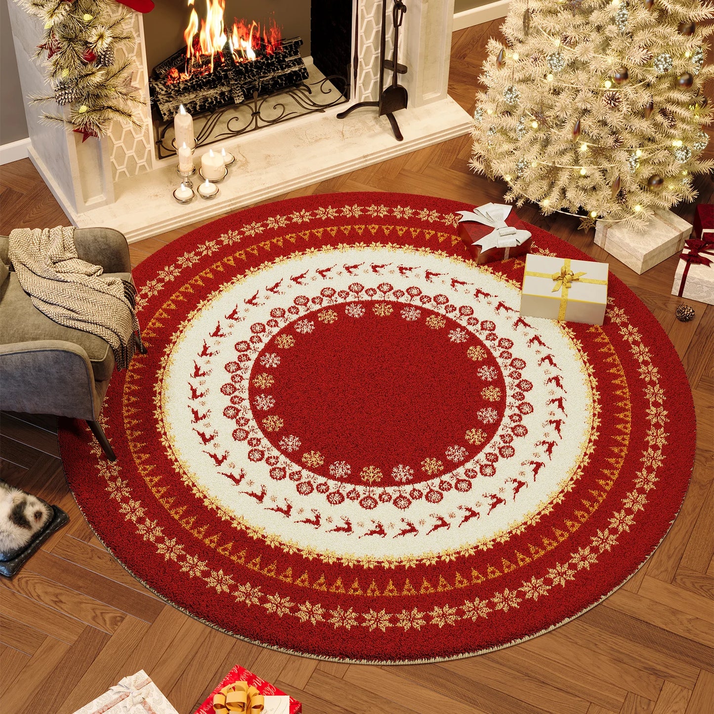 New Year's Christmas Wind Round Carpet Premium Bedroom Bedside Carpet Festive Atmosphere Deco Decoration Christma Tree Floor Mat