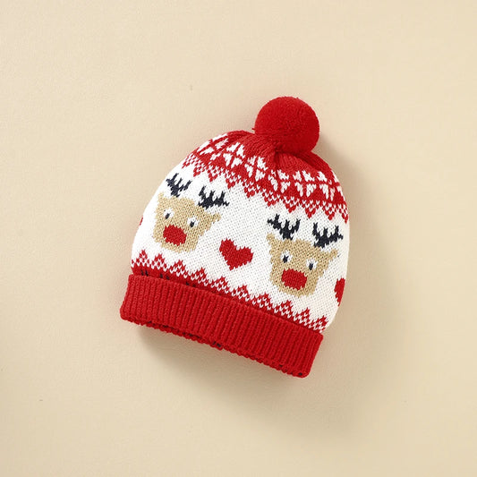 Winter Newborn Christmas Rompers 0-18m Red Reindeer Knit Infant Boys Girl Long Sleeve Playsuits Hats Set Toddler Outwear Clothes