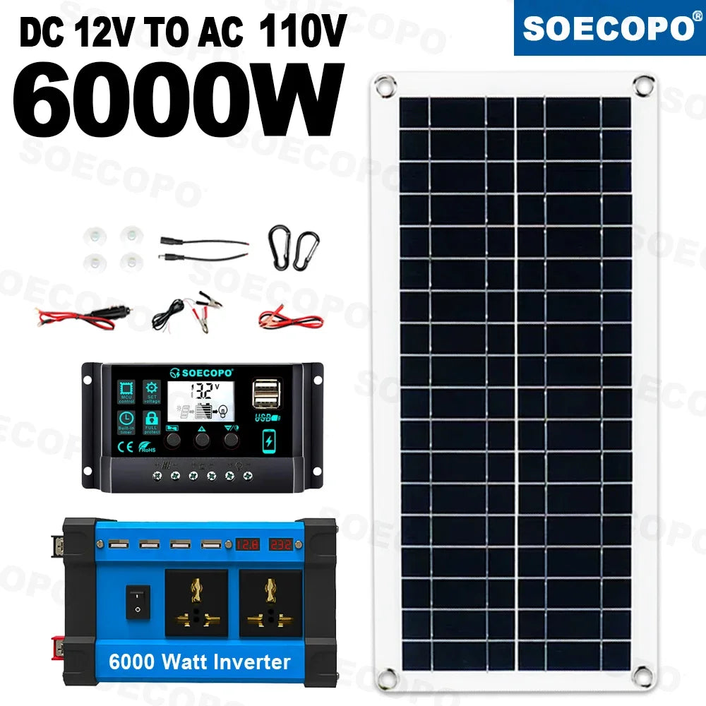 Solar System 6000W Complete Kit 12V To 220V 100A Controller 200W Panel Solar Power Generator for home/Camping Backup Battery