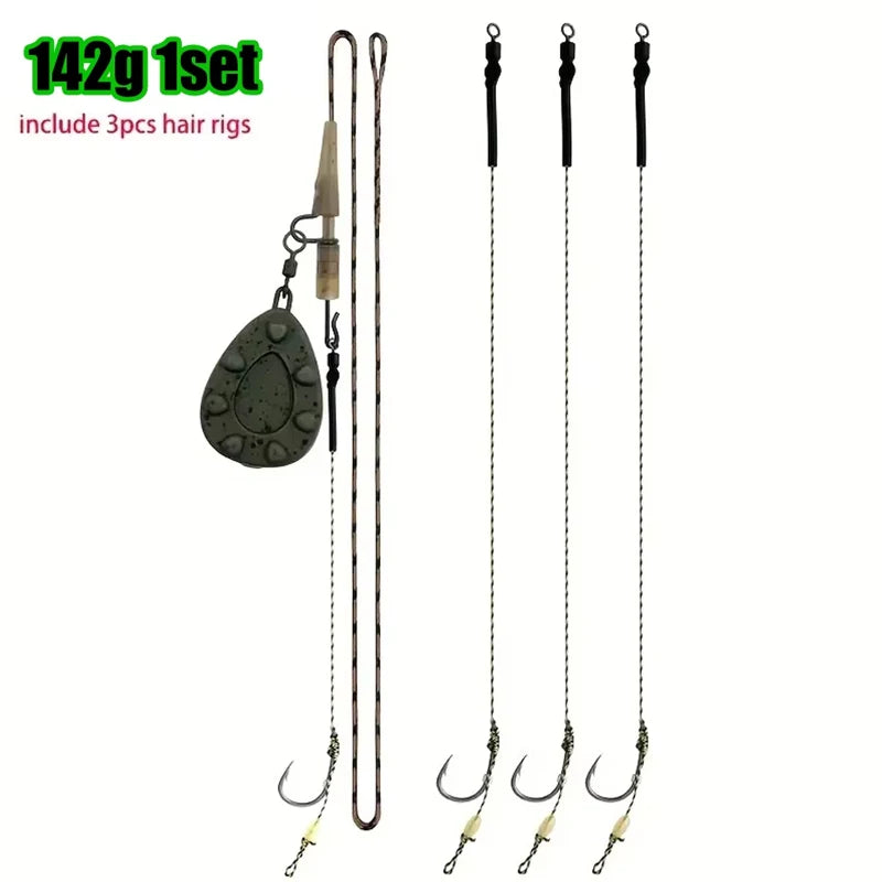YOTO Carp Fishing Pre-Tied Hair Rig Set, Leadcore Leader with 3pcs Hair Rig and Fishing Sinker 56g/71g/85g/99g/113g/128g