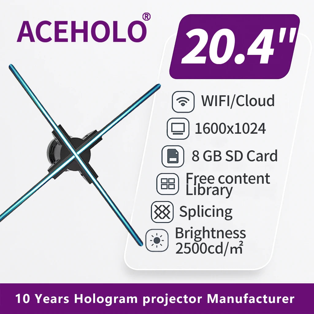 3D Hologram Fan 20.4" 22" 23.6" LED Holographic Display High Brightness Advertising Projector for Store Exhibition