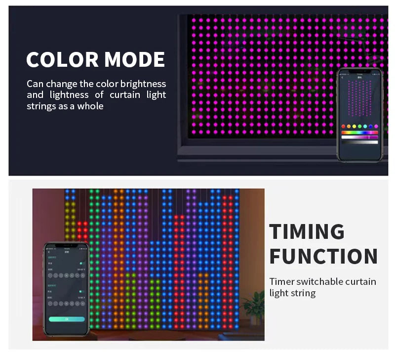 400 LED Smart Curtain Lights String Lights with Smart App Remote Control Music Sync Christmas Curtain String Outdoor Fairy Light