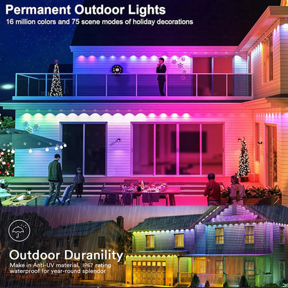 60M Smart RGB Eave Lights App & Remote IP67 Permanent Outdoor LED String Lights Home New Year Christmas Birthday DIY Lighting