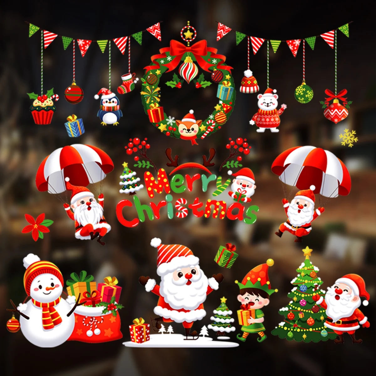 2026 Christmas Window Stickers Xmas Wall Sticker Decals Kid Room Wall Merry Christmas Decorations for Home 2025 New Year Sticker