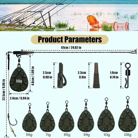 YOTO Carp Fishing Pre-Tied Hair Rig Set, Leadcore Leader with 3pcs Hair Rig and Fishing Sinker 56g/71g/85g/99g/113g/128g