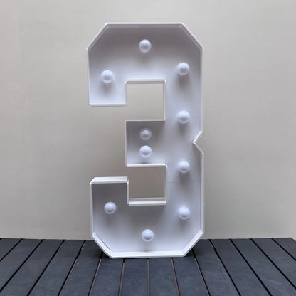 1Pc 73cm/28.7inch Light Up Digital Marquee Frame White Lights KT Board Number 0-9 Plug-in KT Board With Bracket Party Decorative