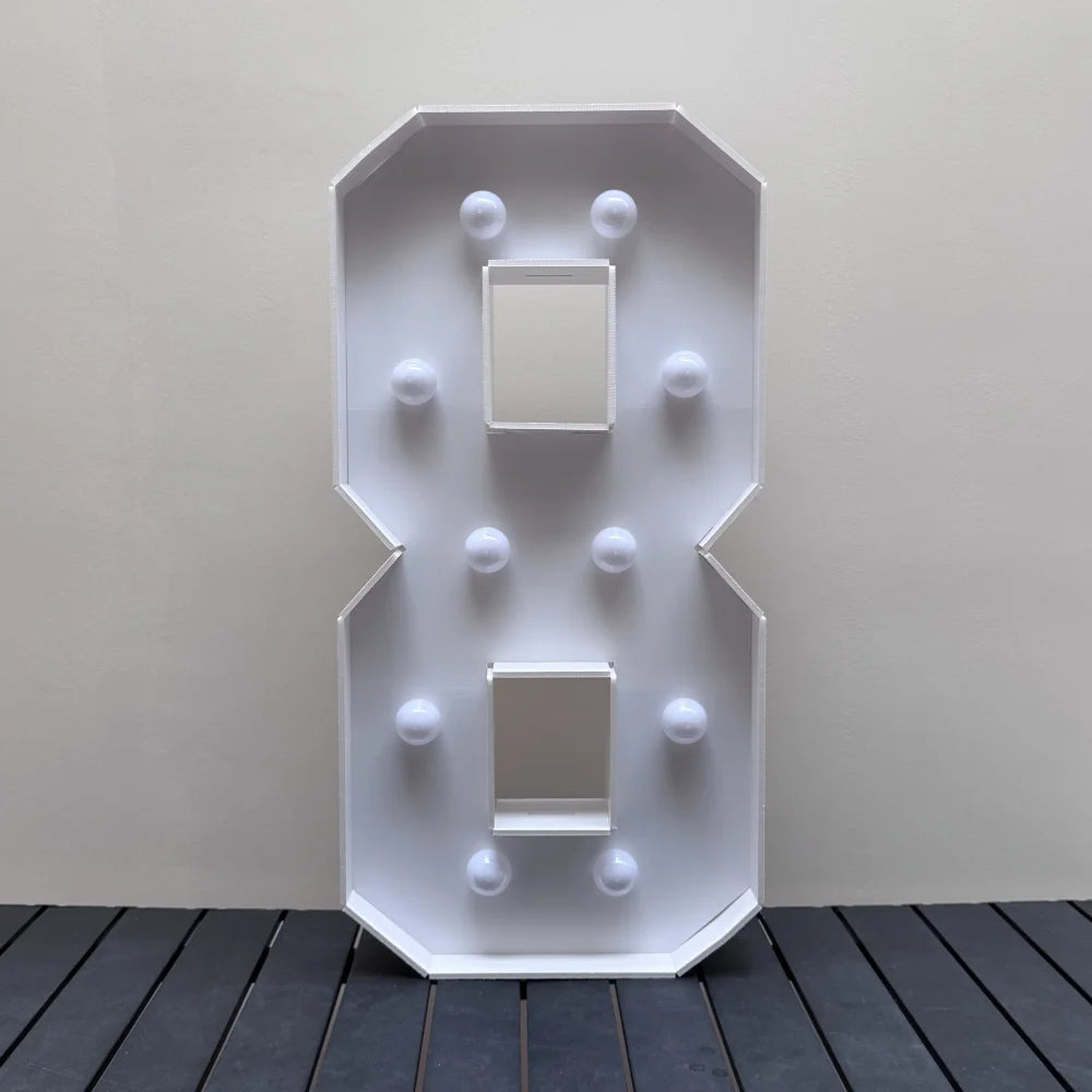 1Pc 73cm/28.7inch Light Up Digital Marquee Frame White Lights KT Board Number 0-9 Plug-in KT Board With Bracket Party Decorative