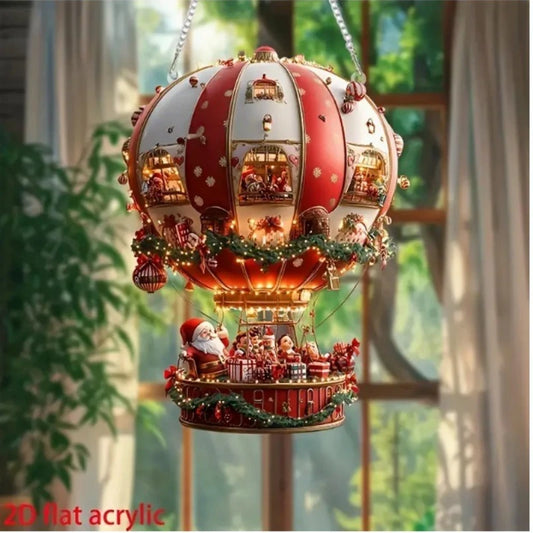 Christmas hot air balloon Santa Claus acrylic flat hanging ornaments, bedroom and living room wall decoration