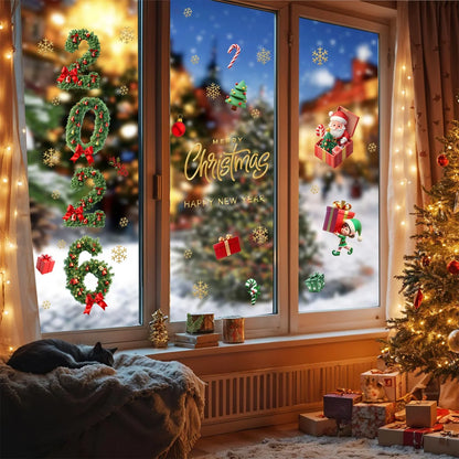 2026 Christmas Window Stickers Xmas Wall Sticker Decals Kid Room Wall Merry Christmas Decorations for Home 2025 New Year Sticker
