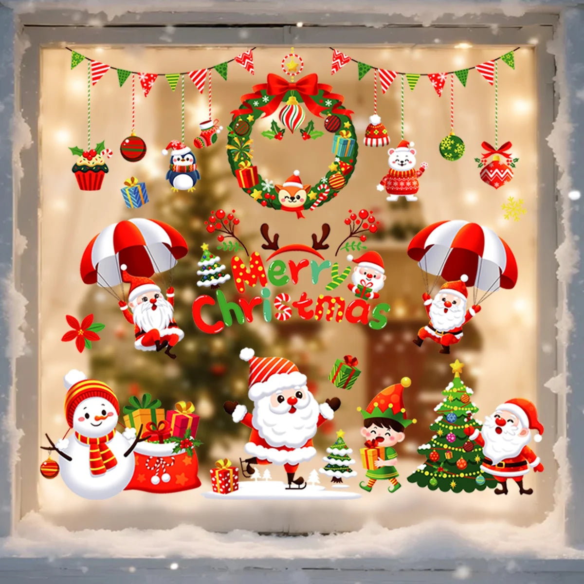 2026 Christmas Window Stickers Xmas Wall Sticker Decals Kid Room Wall Merry Christmas Decorations for Home 2025 New Year Sticker