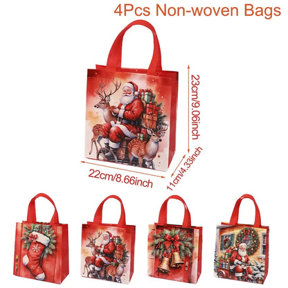 4/8pcs Christmas Gift Bag Santa Non-Woven Bag Christmas Decorations For Home 2025 Xmas Navidad Noel Gifts New Year Packaging Bag