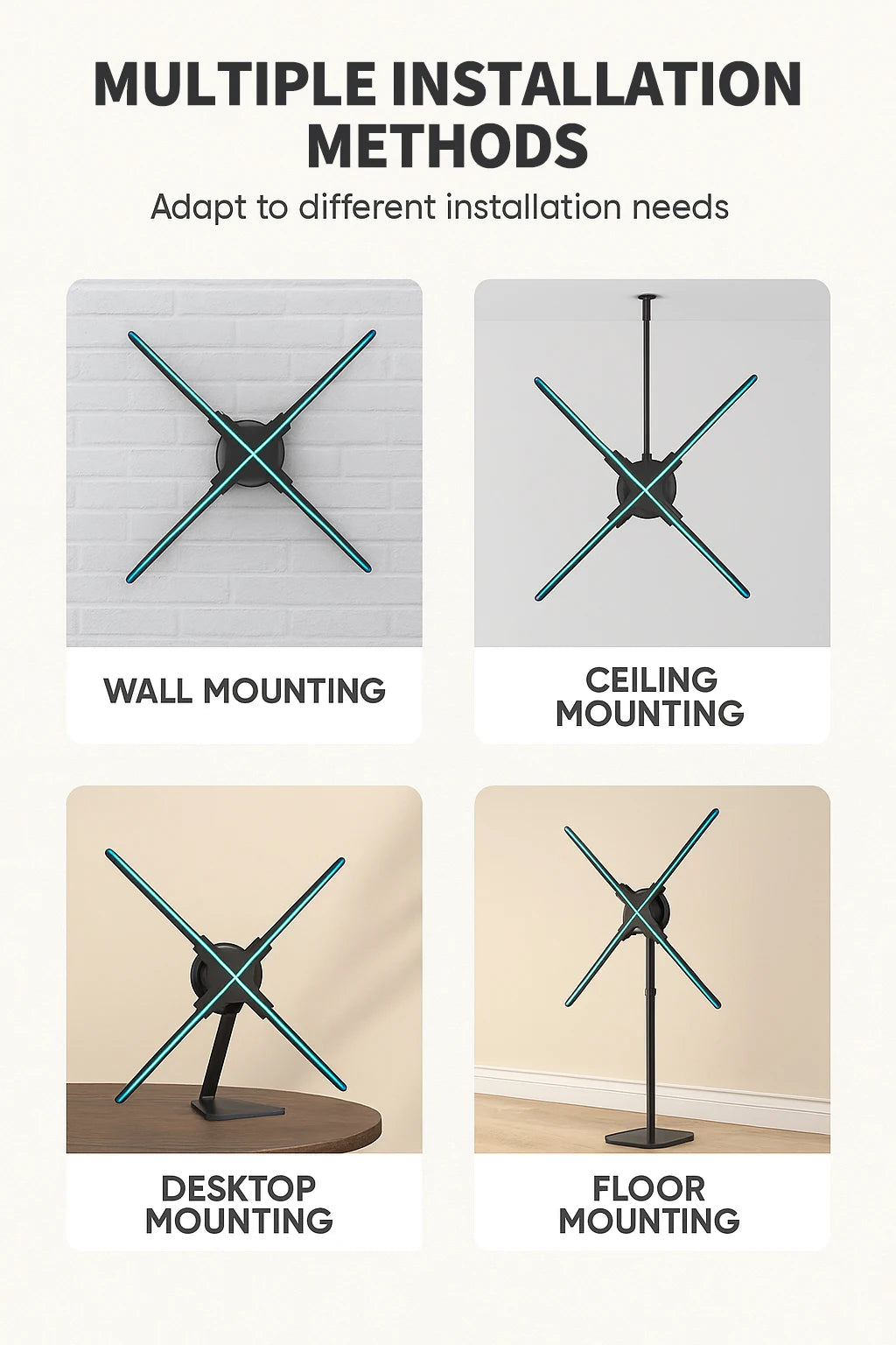 3D Hologram Fan 20.4" 22" 23.6" LED Holographic Display High Brightness Advertising Projector for Store Exhibition