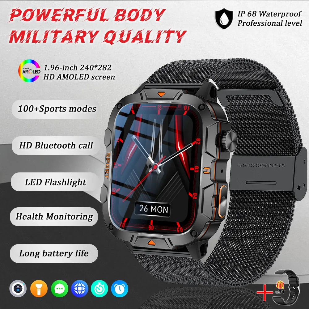 2025 New For Xiaomi Military Grade Smart Watch Men 1.96" AMOLED Screen 5ATM Waterproof Sports Fitness Tracker BT Call Smartwatch
