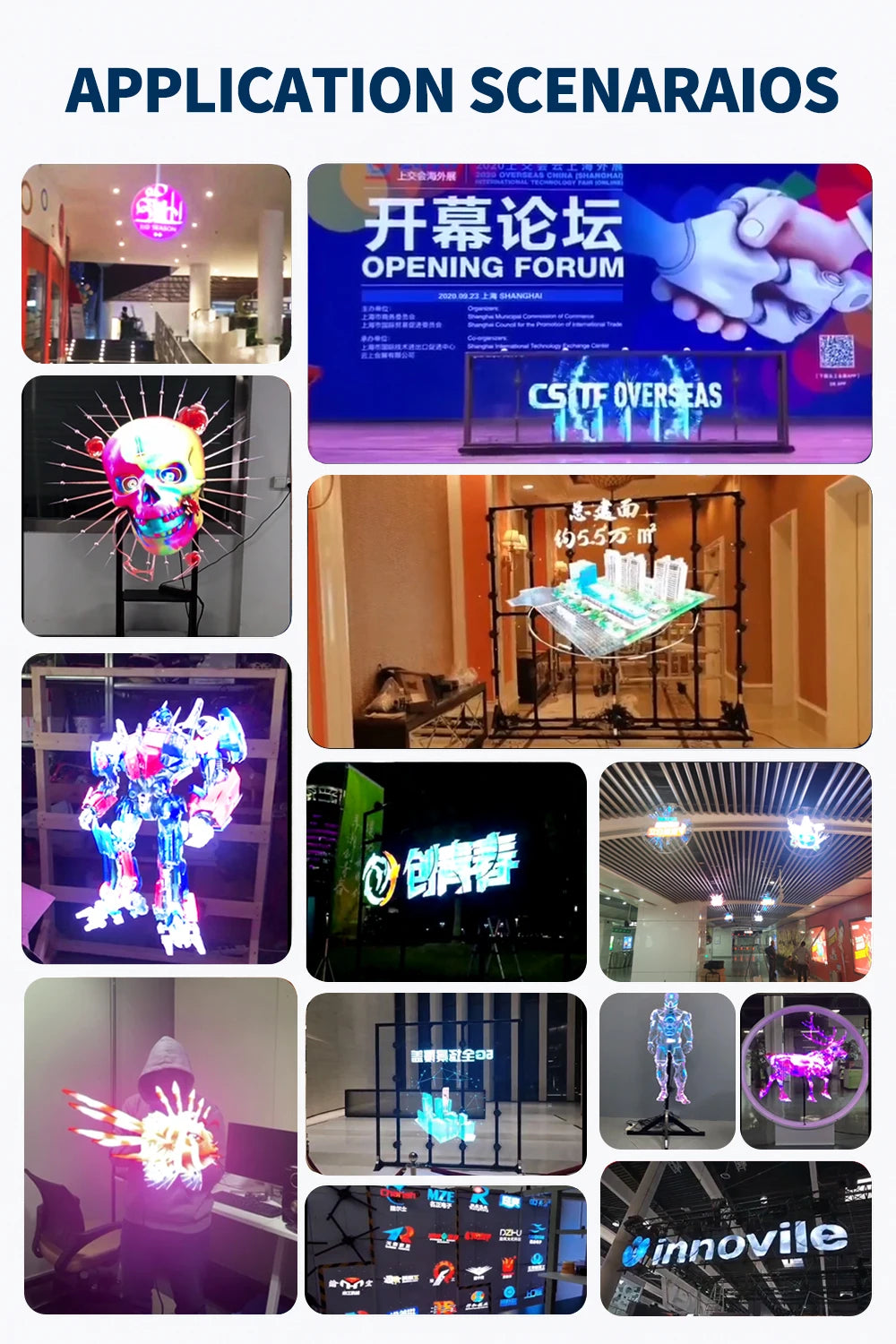 3D Hologram Fan 20.4" 22" 23.6" LED Holographic Display High Brightness Advertising Projector for Store Exhibition