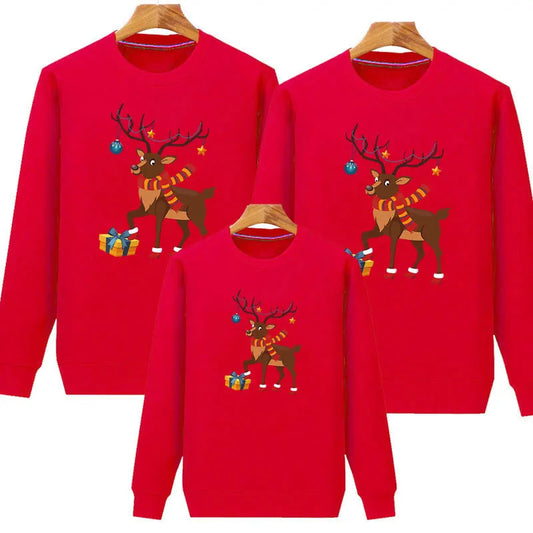 Deer Print Family Matching Outfit Christmas Long Sleeve Print Hoodies Mom Daughter Pullover Sweatshirt Blouse Shirts for Family