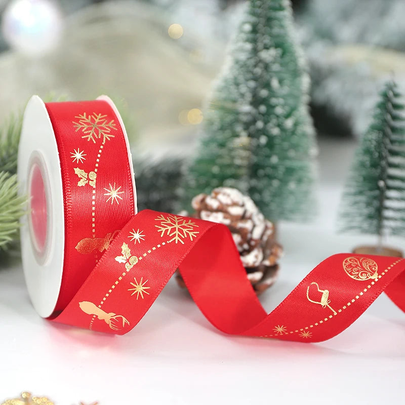 5M Christmas Ribbon Printed Christmas Polyester Ribbon For Handmade Design Christmas Decoration Navidad 2026 DIY Gift Box Packin