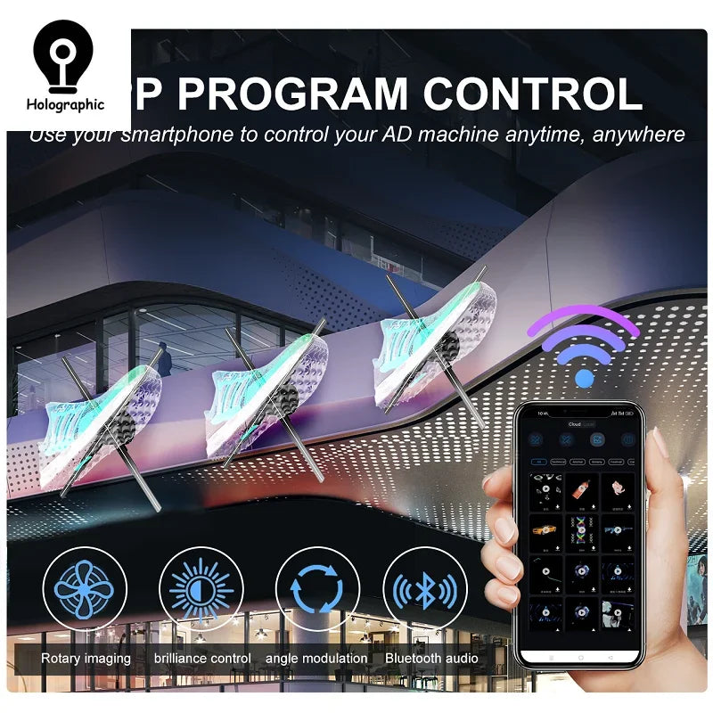 62cm 3D Fan Hologram Projector Wifi LED Sign Remote Control 3D Holographic Lamp Player Advertising Display Logo Light