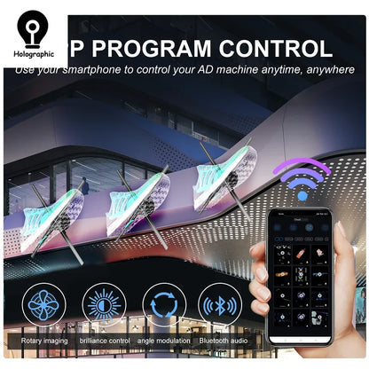 62cm 3D Fan Hologram Projector Wifi LED Sign Remote Control 3D Holographic Lamp Player Advertising Display Logo Light