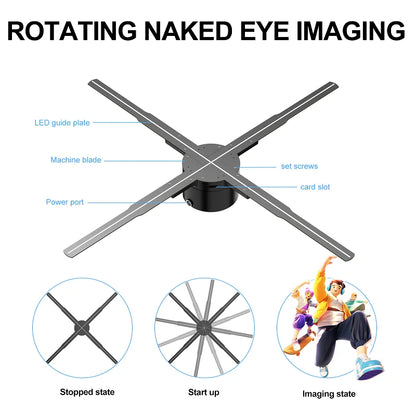 62cm 3D Fan Hologram Projector Wifi LED Sign Remote Control 3D Holographic Lamp Player Advertising Display Logo Light