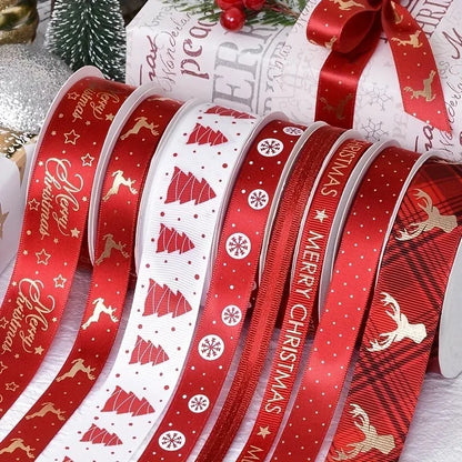 5M Christmas Ribbon Printed Christmas Polyester Ribbon For Handmade Design Christmas Decoration Navidad 2026 DIY Gift Box Packin