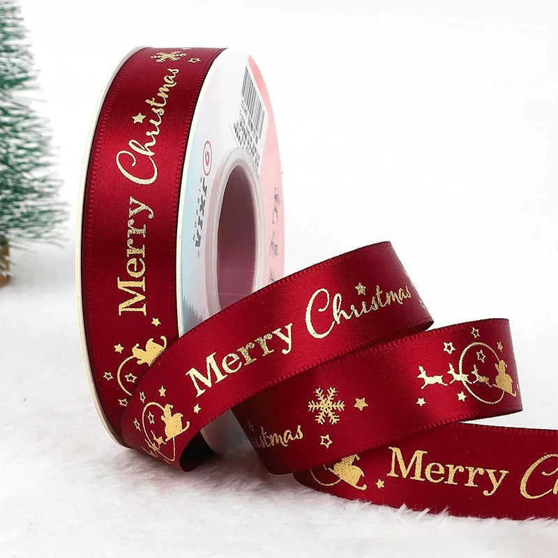 5M Christmas Ribbon Printed Christmas Polyester Ribbon For Handmade Design Christmas Decoration Navidad 2026 DIY Gift Box Packin