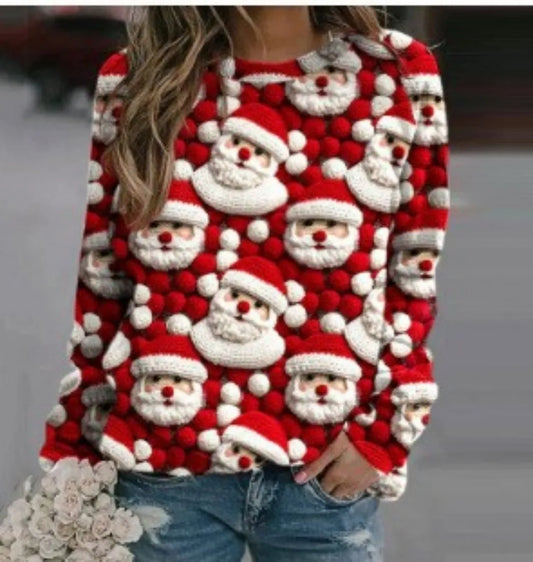 Women's Streetwear 3D Printed Christmas Graphic Sweatshirt 2025, Y2K Crewneck Long Sleeve Top, Urban Holiday Fashion Pullover