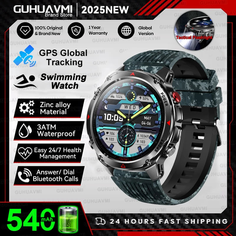 2025 New Professional GPS Sports Smart Watch Outdoor RIDE Run GPS track Swim Watchs Compass Altimeter 3ATM Sports Bracelets Men