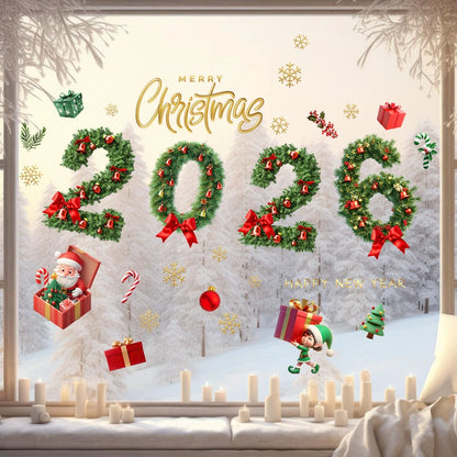 2026 Christmas Window Stickers Xmas Wall Sticker Decals Kid Room Wall Merry Christmas Decorations for Home 2025 New Year Sticker