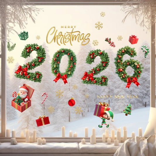 2026 Christmas Window Stickers Xmas Wall Sticker Decals Kid Room Wall Merry Christmas Decorations for Home 2025 New Year Sticker