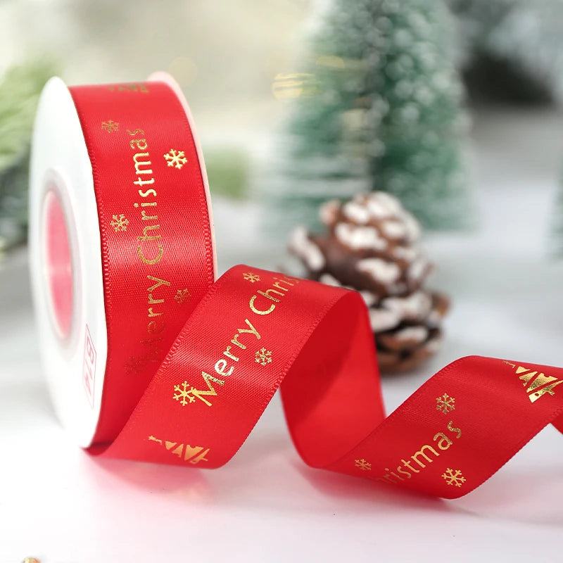 5M Christmas Ribbon Printed Christmas Polyester Ribbon For Handmade Design Christmas Decoration Navidad 2026 DIY Gift Box Packin