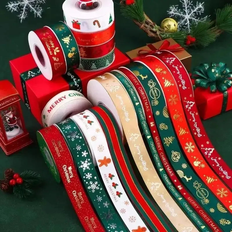 5M Christmas Ribbon Printed Christmas Polyester Ribbon For Handmade Design Christmas Decoration Navidad 2026 DIY Gift Box Packin