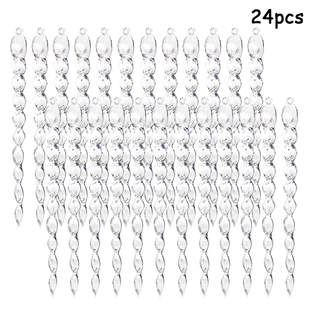 12/24/60pcs 13cm Christmas Simulation Ice Xmas Tree Hanging Ornament Fake Icicle Winter Party Christmas New Year Home Decoration