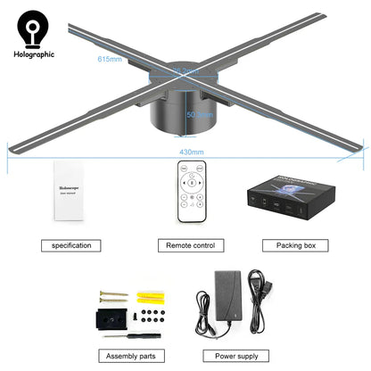 62cm 3D Fan Hologram Projector Wifi LED Sign Remote Control 3D Holographic Lamp Player Advertising Display Logo Light
