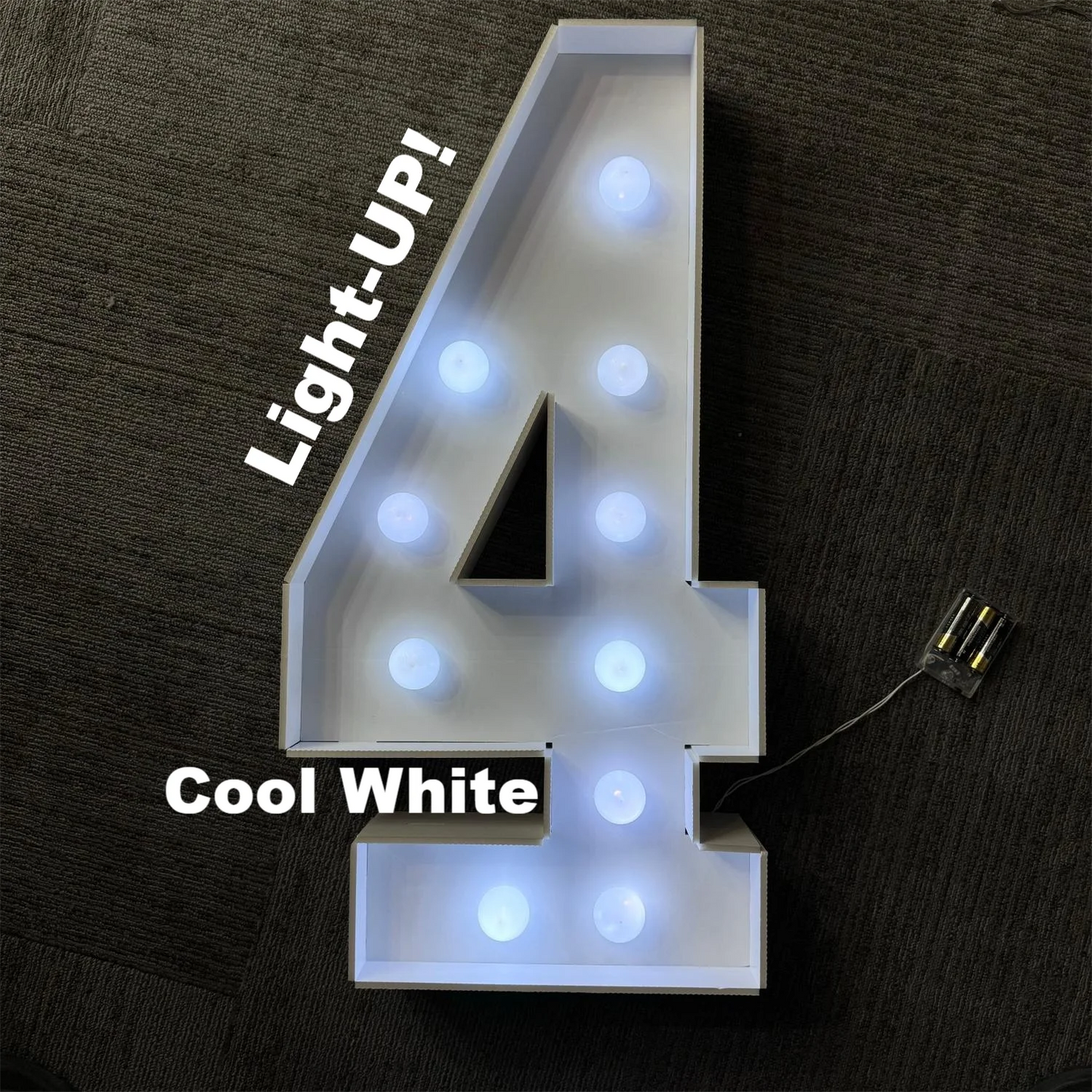 1Pc 73cm/28.7inch Light Up Digital Marquee Frame White Lights KT Board Number 0-9 Plug-in KT Board With Bracket Party Decorative