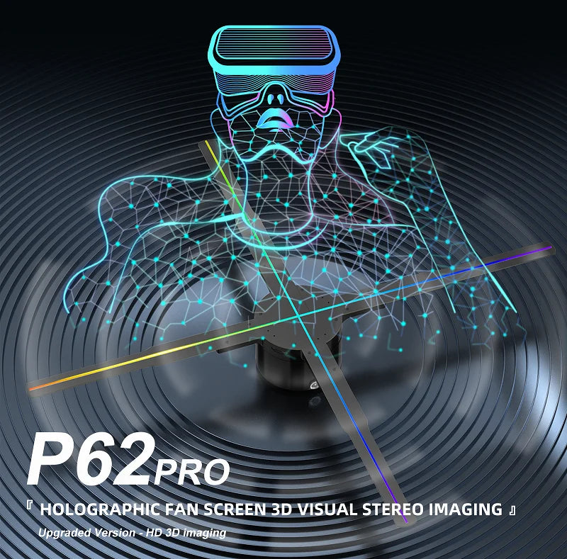 62cm 3D Fan Hologram Projector Wifi LED Sign Remote Control 3D Holographic Lamp Player Advertising Display Logo Light