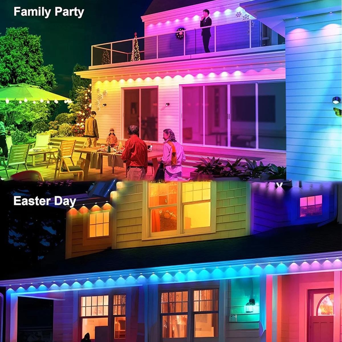 60M Smart RGB Eave Lights App & Remote IP67 Permanent Outdoor LED String Lights Home New Year Christmas Birthday DIY Lighting
