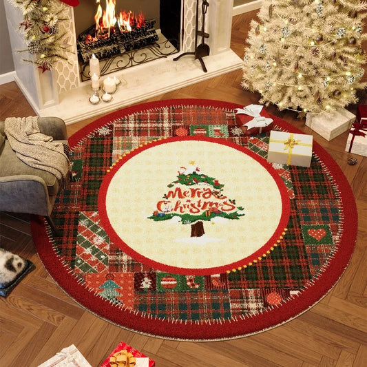 New Year's Christmas Wind Round Carpet Premium Bedroom Bedside Carpet Festive Atmosphere Deco Decoration Christma Tree Floor Mat