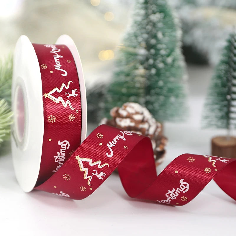 5M Christmas Ribbon Printed Christmas Polyester Ribbon For Handmade Design Christmas Decoration Navidad 2026 DIY Gift Box Packin