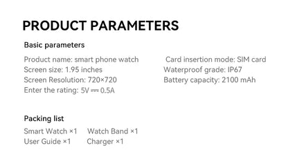 5G/4G Full Netcom 8GB+128GB RAM Smart Watch 1.95 inch 720*720 AMOLED 2100mah Battery 900W Camera GPS WIFI Google APPS Smartwatch