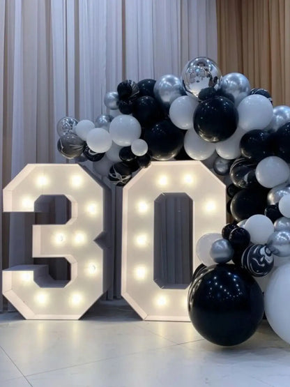 1Pc 73cm/28.7inch Light Up Digital Marquee Frame White Lights KT Board Number 0-9 Plug-in KT Board With Bracket Party Decorative