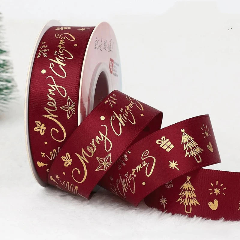5M Christmas Ribbon Printed Christmas Polyester Ribbon For Handmade Design Christmas Decoration Navidad 2026 DIY Gift Box Packin