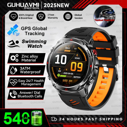 2025 New Professional GPS Sports Smart Watch Outdoor RIDE Run GPS track Swim Watchs Compass Altimeter 3ATM Sports Bracelets Men